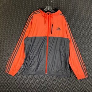 Adidas Red Gray Full Zipper Drawstring Track Windbreaker Light Jacket Men's XL